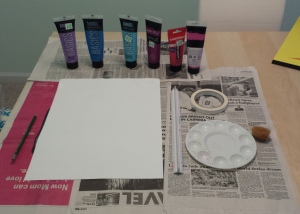 Materials for a chevron sponge painting , a really easy DIY home decor project